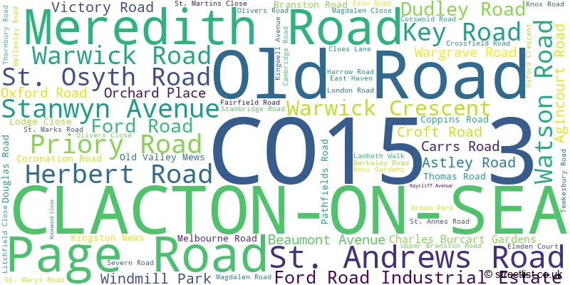 A word cloud for the CO15 3 postcode